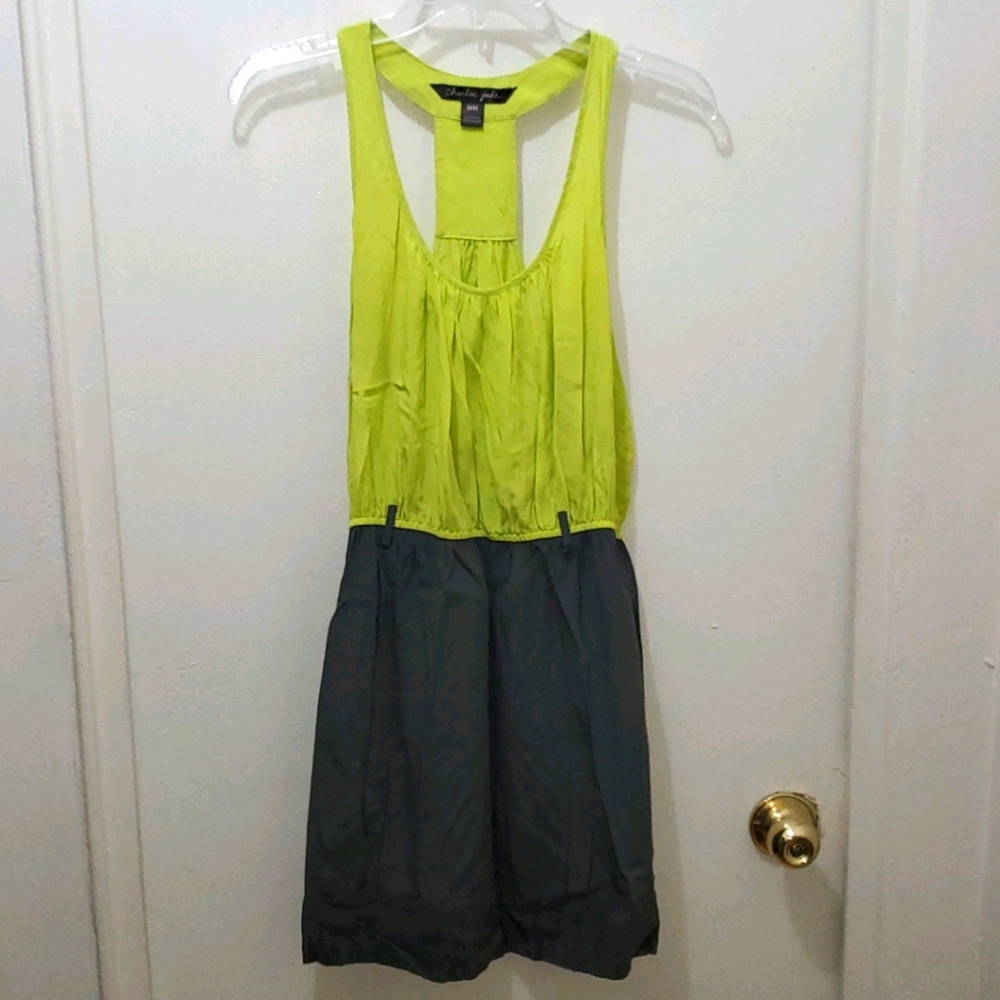 CHARLIE JADE - LIME GREEN & GREY SILK DRESS